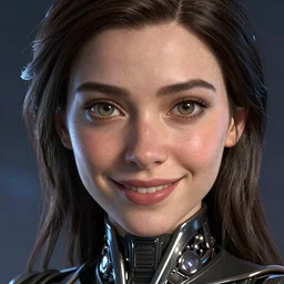 scifi emilia clarke looks like alita battle angel, big eyes, smiling face, extremely high detail, extremely high detailed face, cyborg, photorealism, emilia clarke, sony a 7 r