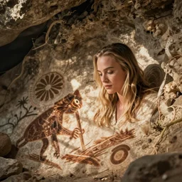 margot robbie as cave painting