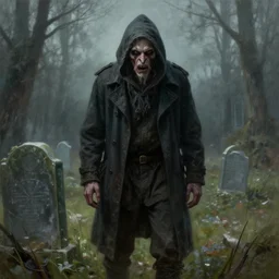 creepy gravedigger in the style of John Kenn Mortensen, realistic painting, high definition, digital art, matte painting, very detailed, realistic