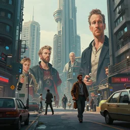 street cyberpunk city, hyperrealism, futurism, no blur, 4k resolution, sharp ages, ultra detailed, style of John Berkey, Norman Rockwell, Hans Thoma, Ivan Shishkin, Tyler Edlin, Thomas Kinkad
