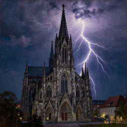 lightning over ingolstadt, gothic, by wojciech siudmak, oil on canvas
