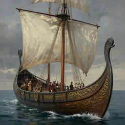 a portrait painting of a viking ship, digital painting, hyper realistic, nordic mythology, full of details, in the style if greg rutkowski,