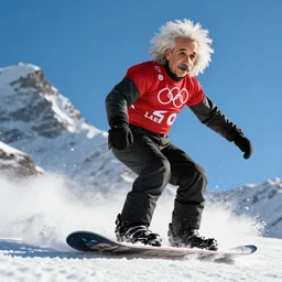 albert einstein snowboarding
