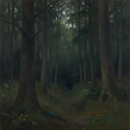 an ominous forest landscape, painting in the style of emily carroll