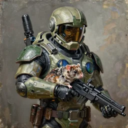 rattata playing as master chief, oil on canvas, intricate, portrait, 8 k highly professionally detailed, hdr, cgsociety