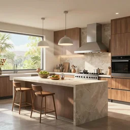 modern kitchen, kitchen island, stone countertop, big oven, pixar and disney style, ghibli studio, anime style, path traced, highly detailed, high quality, boom, godrays, complementary colours, natural lighting, concept art, octan render, unreal engine 5, trending on deviantart, high coherence, serence scene