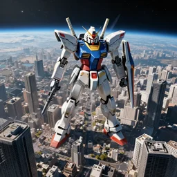 gigantic city seen from spce with cinematic light, 8 k landscape render, space japan mech in the space