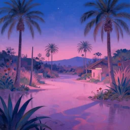 a beautiful oasis at night pink blue purple by peter stephens