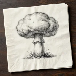pencil sketch mushroom cloud on a cocktail napkin, octane, unreal engine,