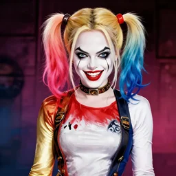 Harley Quinn Margot Robbie in the style of pennywise, ilustration