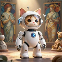 product photo of a futuristic stylized pet robot, kitten puppy teddy mix, super cute robot face, awww, by artgerm and greg rutkowski and marc newson, alphonse mucha, zaha hadid,, volumetric light, detailed, octane render, midsommar