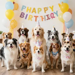 high quality photo of a birthday party for dogs