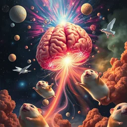 cosmic brain explosion, flying hamsters, by artgerm, surreal