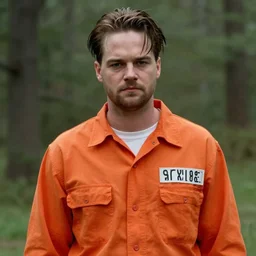 in orange prison uniform, still from the shawshank redemption