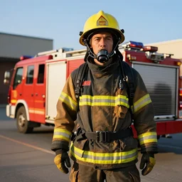 fireman, ultra realistic!!!, clear weather, golden hour, sharp focus