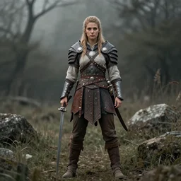 full body photo of a female barbarian warrior