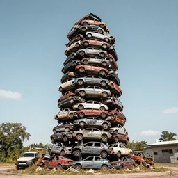 a tower made out of scrapped cars