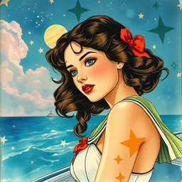 the sailor jupiter. beautiful, realistic painting by mucha and el lissitzky and kuvshinov and bilibin. synthwave watercolor, thick linings, manga