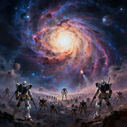 photo environment epic gundam! battlefield in cosmic nebula : concept studio matte painting environment digital illustration style artstation ivan aivazovsky greg rutkowski