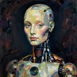 portrait of a robot by egon schiele in the style of greg rutkowski