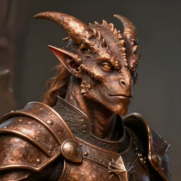 bronze dnd dragonborn, with light leather armor, fantasy art, portrait, headshot
