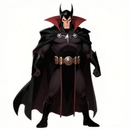 vampire cultist overlord, cartoon face, imposing and menacing stance, costume details, marvel comics, concept art