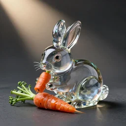 a glass rabbit eating a crystal carrot, in the style of the dutch masters