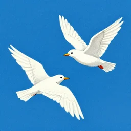 matchbox vintage illustration of two white birds flying