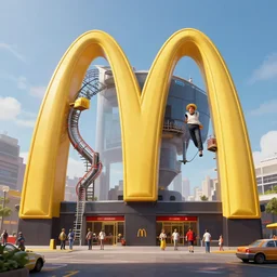 biggest mcdonald's in the world, concept art by noah bradley, darek zabrocki, tyler edlin, jordan grimmer, neil blevins, james paick, natasha tan, highly detailed, ultra detailed, ultra realistic, trending on artstation