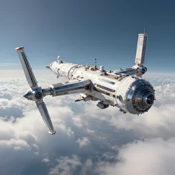 a computer generated image of a space station in the clouds, concept art by dom qwek, trending on cg society, futurism, futuristic, volumetric lighting, aesthetic