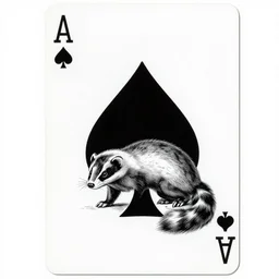 playing card design of an ace of spades including a weasel, drawn by escher