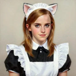 detailed painting of emma watson wearing a cat maid outfit, 8 k, by greg rutkowski, artgerm, global illumination