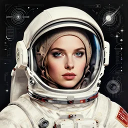 paper, retrofuturistic portrait of a woman in astronaut helmet, space graphics art in background, close up, quint buchholz, wlop, dan mumford, artgerm, liam brazier, peter mohrbacher, 8 k, raw, featured in artstation, octane render, cinematic, elegant, intricate, 8 k