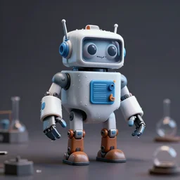 crazy miniature toy Figure Robot scientist monster 8K, zbrush, c4d, in a Studio hollow, water drops