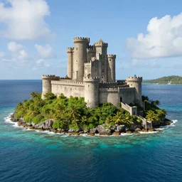 medieval castle on a tropic island