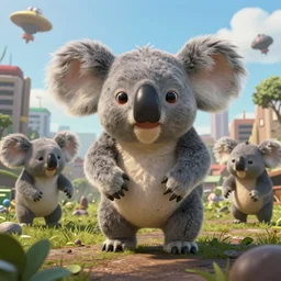 movie frame still from live action horde of koala monsters attacking the city 8 k ultra wide angle zenith view greg rutkowski kim jung gi