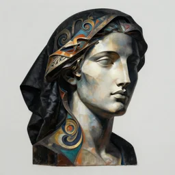 epic concept art. abstract female face silhouette mixing with black and color silk blankets. abstract sculpture. art deco swirls. masterpiece by michelangelo. concept art, matte painting. greg rutkowski, wlop, victo ngai
