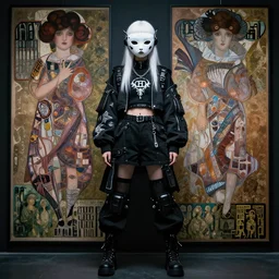 very cool girl white hair girl japan mask, streetwear, techwear, cyberpunk style outfit, full body, nose piercing, detailed portrait, intricate complexity, by greg rutkowski, james jean, mucha, ross tran, conrad roset, takato yomamoto, ilya kuvshinov. 4 k, beautiful, cinematic dramatic atmosphere