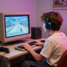 boy playing video games in the 80s