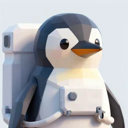 low poly close up of a penguin astronaut, high quality digital art
