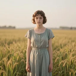 technicolor. girl standing in a field. 1 9 3 0 s soft lighting