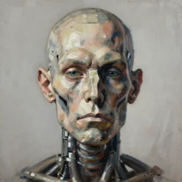 high quality high detail painting by lucian freud, hd, portrait of terminator