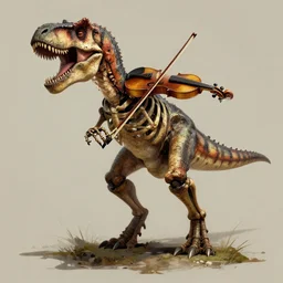 a skeleton of a t rex playing the violinl, trending on artstation, art by greg manchess, guangjian, detailed digital art, artstation hd