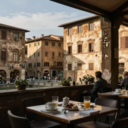 the view of a cafe breakfast, buildings in rome by martinus rørbye