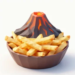 poutine ( the canadian meal ) from mount doom, volcano texture, lava texture, fire texture, low poly