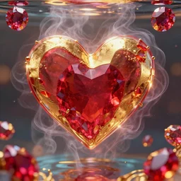 vivid conceptual dream of resonating love, gold, ruby, glass, water, vaporwave, HDR, octane render, 8k, 4k