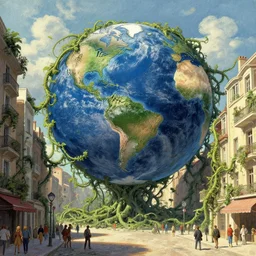 earth is taken over by giant vines entangling every building and every person on the streets, by ivan aivazovsky & jean - pierre ugarte