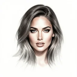 tattoo design sketch with double exposure effect, megan fox face blended with beautiful mountain scenery, in the style of matteo pasqualin, amazing detail, mash up