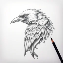 raven, pencil sketch, tattoo