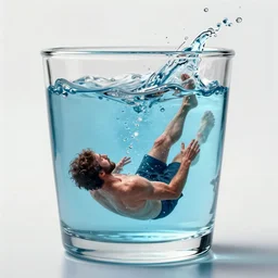 A man drowning in a glass of water, digital art, trending on artstation